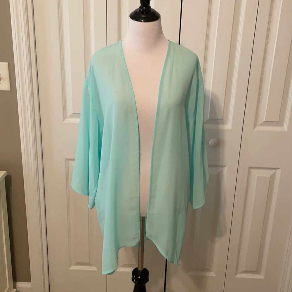 Mint green sheer cardigan.